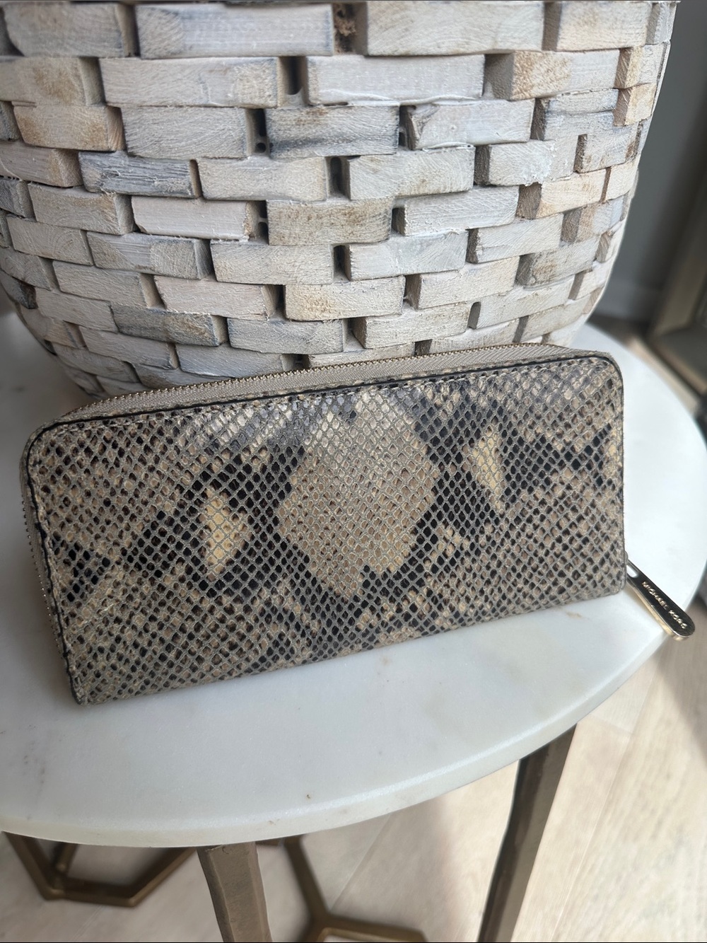Michael Kors Beige and Black Snake-Print Zip Wallet - Picture 2 of 4
